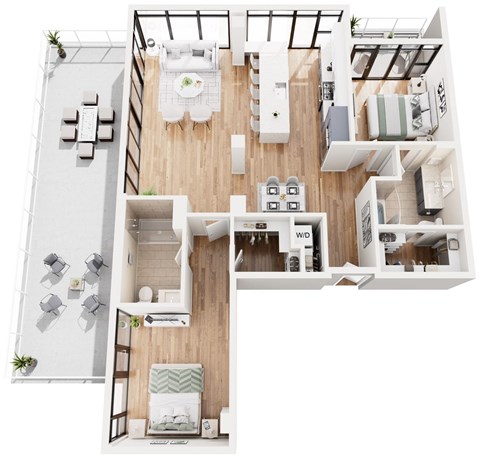 Floor plan for 2 beds, 2 baths, 1306 sqft